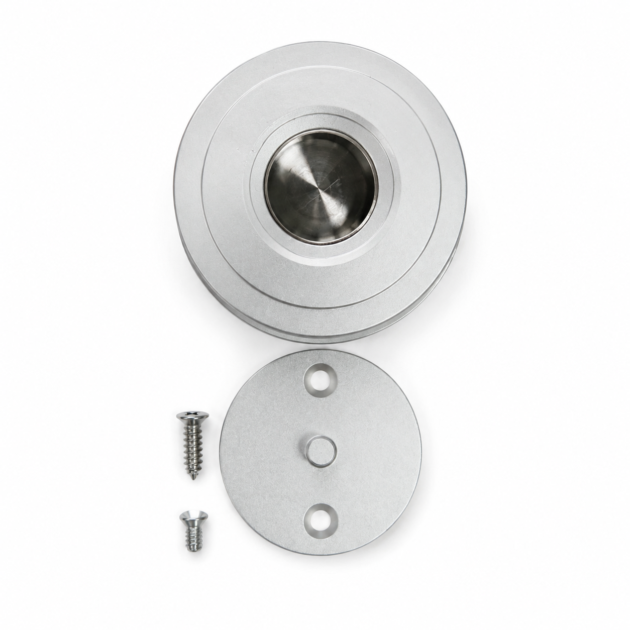 Individual desk-mounted magnetic unlocking disc with fixing plate and screws